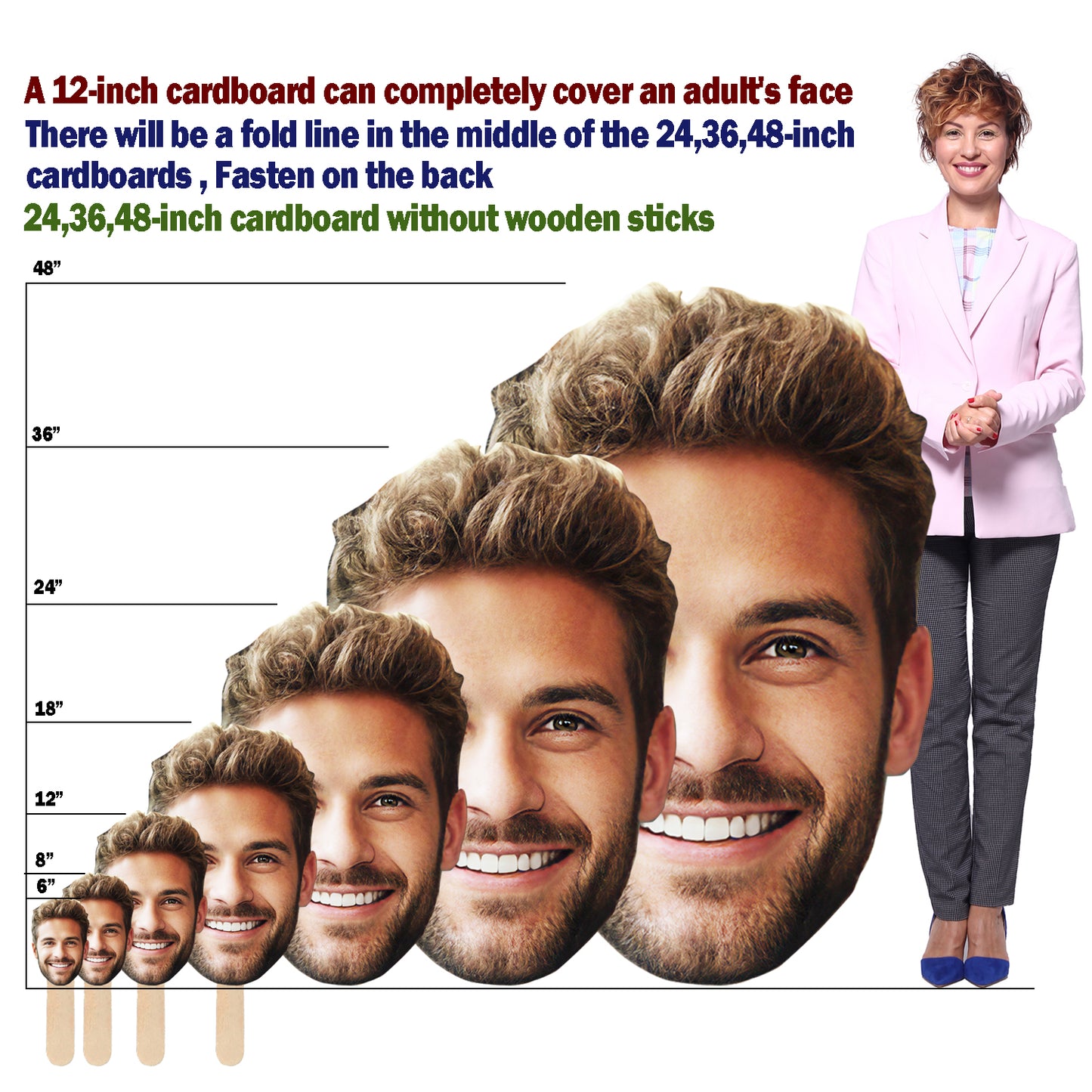 Custom Big Head with Your Photo | Fun Face Cardboard Cutout | Big Heads on a Stick | Life Size face on a Stick | Waterproof | Upload Your Photo