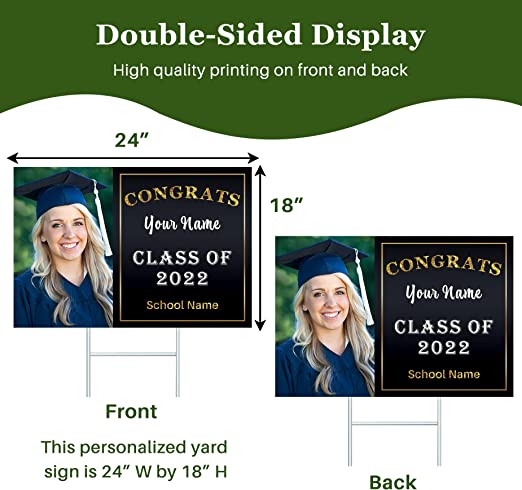 Custom Yard Signs with Stakes for Outdoor, 24" x 18"Double Sided, Waterproof Yard sign stands for Graduation Theme