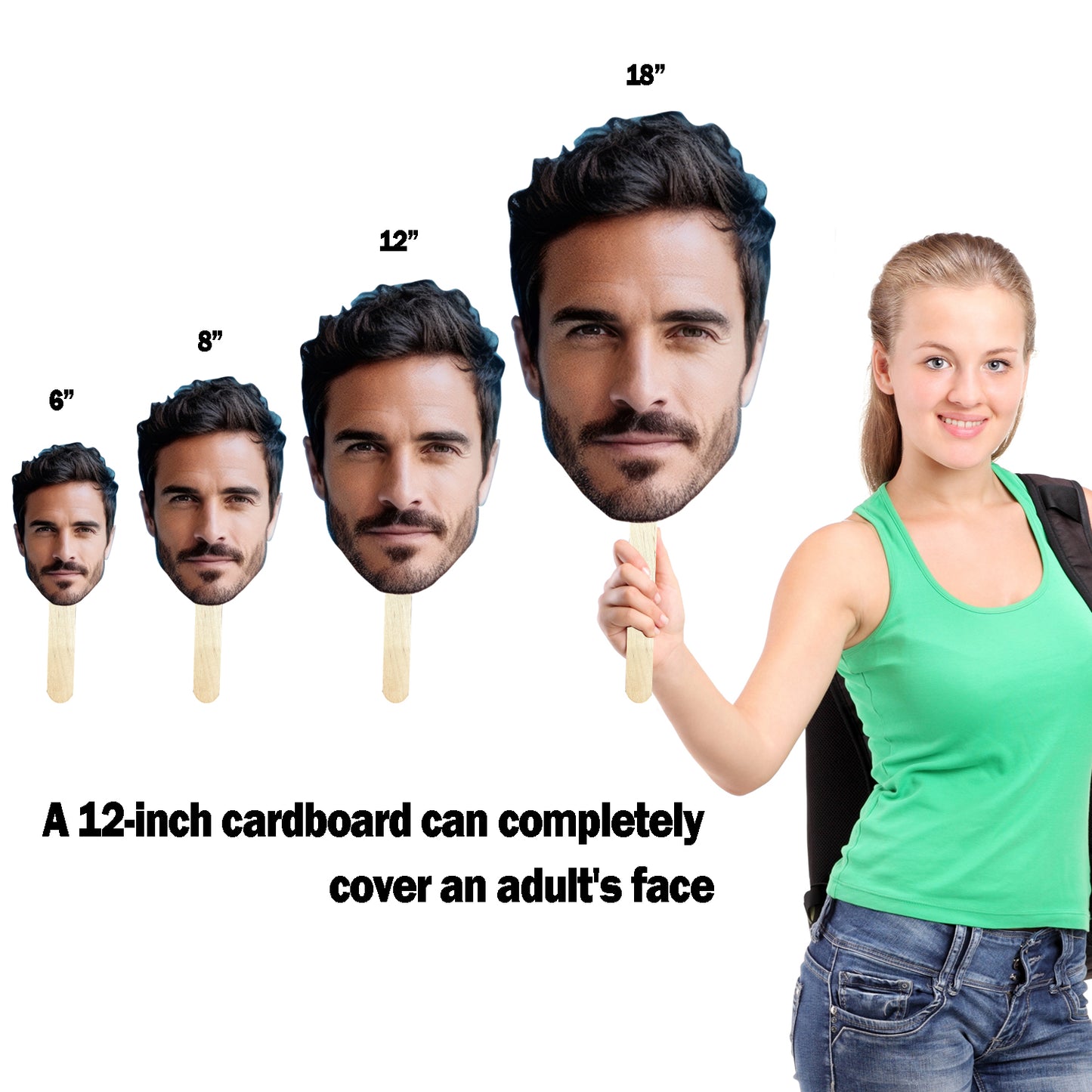 Custom Big Head cutout | Fun Face Cardboard Cutout | Big Head on a Stick | Life Size face on a Stick | Upload Your Photo - 6 - 18 in