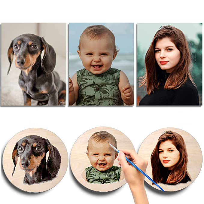 Custom DIY Paint by Numbers Kit on 12" Circle (Round) Wood Board Oil Painting Portrait From Photo
