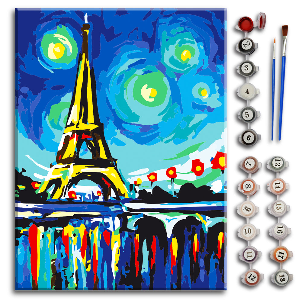 Paris STARRY NIGHT(Eiffel Tower)PAINT BY NUMBERS KIT(12"X16") - Texture Of Dreams