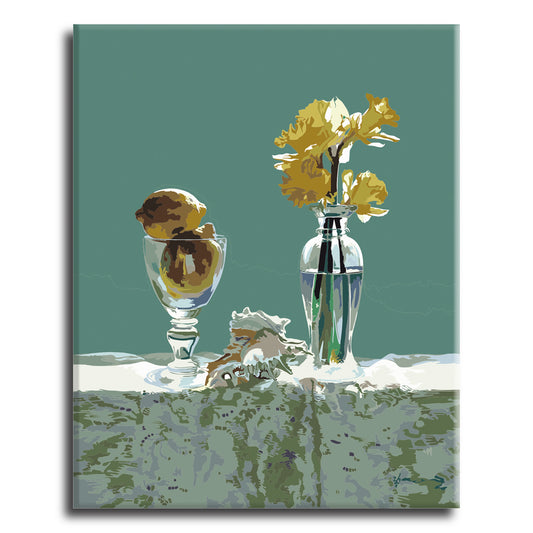 Yellow flower in glass bottle Paint by Numbers Kit - Texture Of Dreams