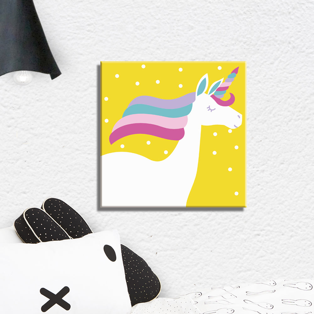 UNICORN Paint by Numbers Kit for CHILDREN 10"x10" (Yellow background) - Texture Of Dreams
