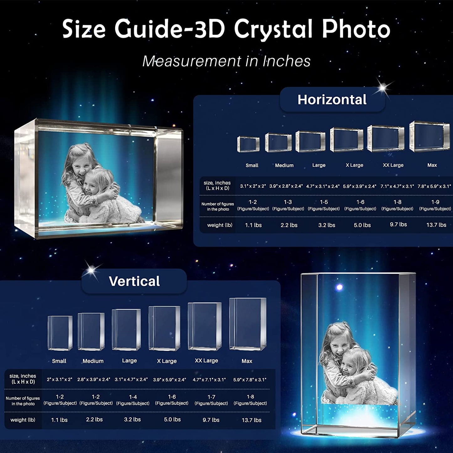 Custom 3D Crystal Photo, Laser Engraved, with LED Light Base