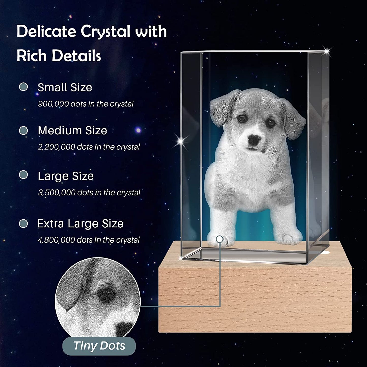Custom 3D Crystal Photo, Laser Engraved, with LED Light Base
