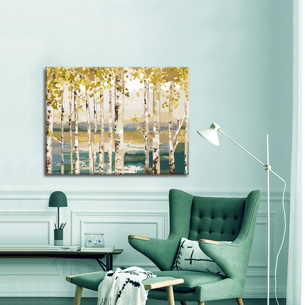 Cypress forest golden leaves PAINT BY NUMBERS KIT(18”x24“) - Texture Of Dreams