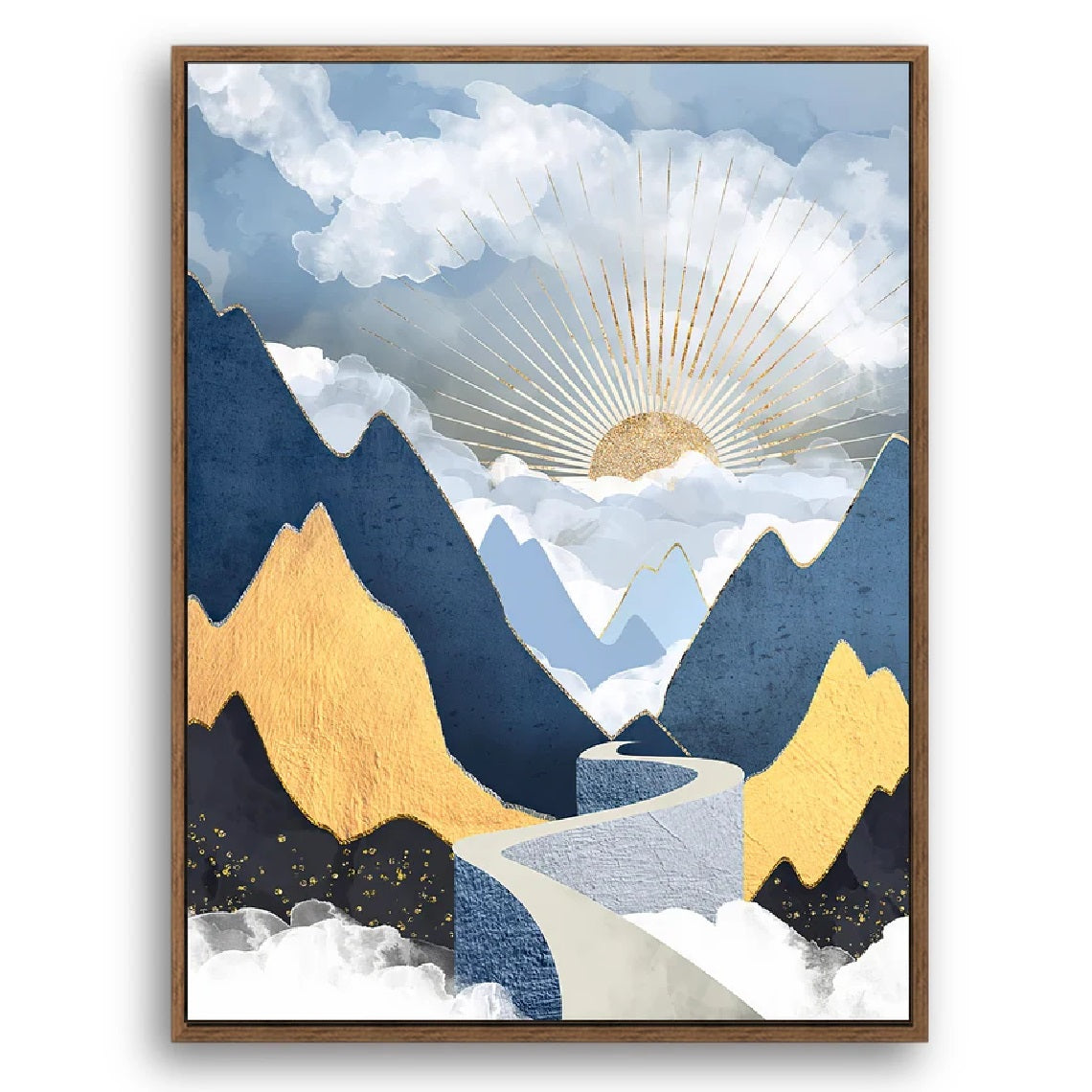 Path in the Valley - Nordic Scandinavia Abstract Color Wall Art on Wood Stretched Canvas with Frame for Vintage Home Decor