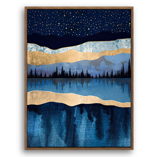 A Night in The Forest - Nordic Scandinavia Abstract Color Wall Art on Wood Stretched Canvas with Frame for Vintage Home Decor