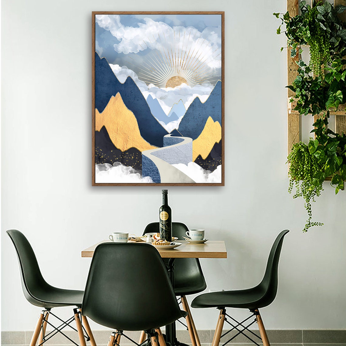 Path in the Valley - Nordic Scandinavia Abstract Color Wall Art on Wood Stretched Canvas with Frame for Vintage Home Decor