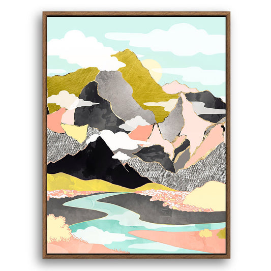 Sunshine Canyon- Nordic Scandinavia Abstract Color Wall Art on Wood Stretched Canvas with Frame for Vintage Home Decor