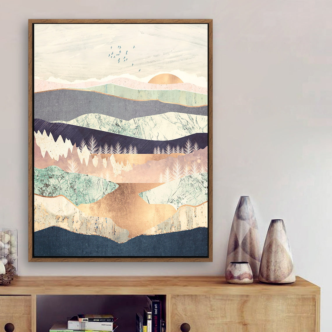 Sunrise in Paradise - Nordic Scandinavia Abstract Color Wall Art on Wood Stretched Canvas with Frame for Vintage Home Decor - Texture Of Dreams