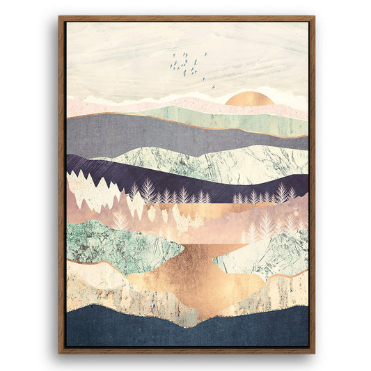 Sunrise in Paradise - Nordic Scandinavia Abstract Color Wall Art on Wood Stretched Canvas with Frame for Vintage Home Decor