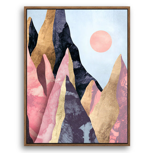 Noon at Pink Canyon - Nordic Scandinavia Abstract Color Wall Art on Wood Stretched Canvas with Frame for Vintage Home Decor