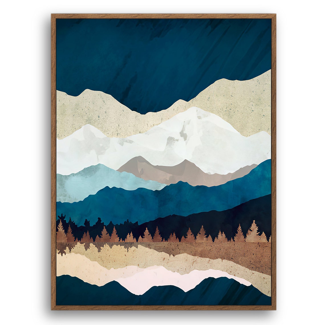 Mountains by the Forest - Nordic Scandinavia Abstract Color Wall Art on  Wood Stretched Canvas with Frame for Vintage Home Decor