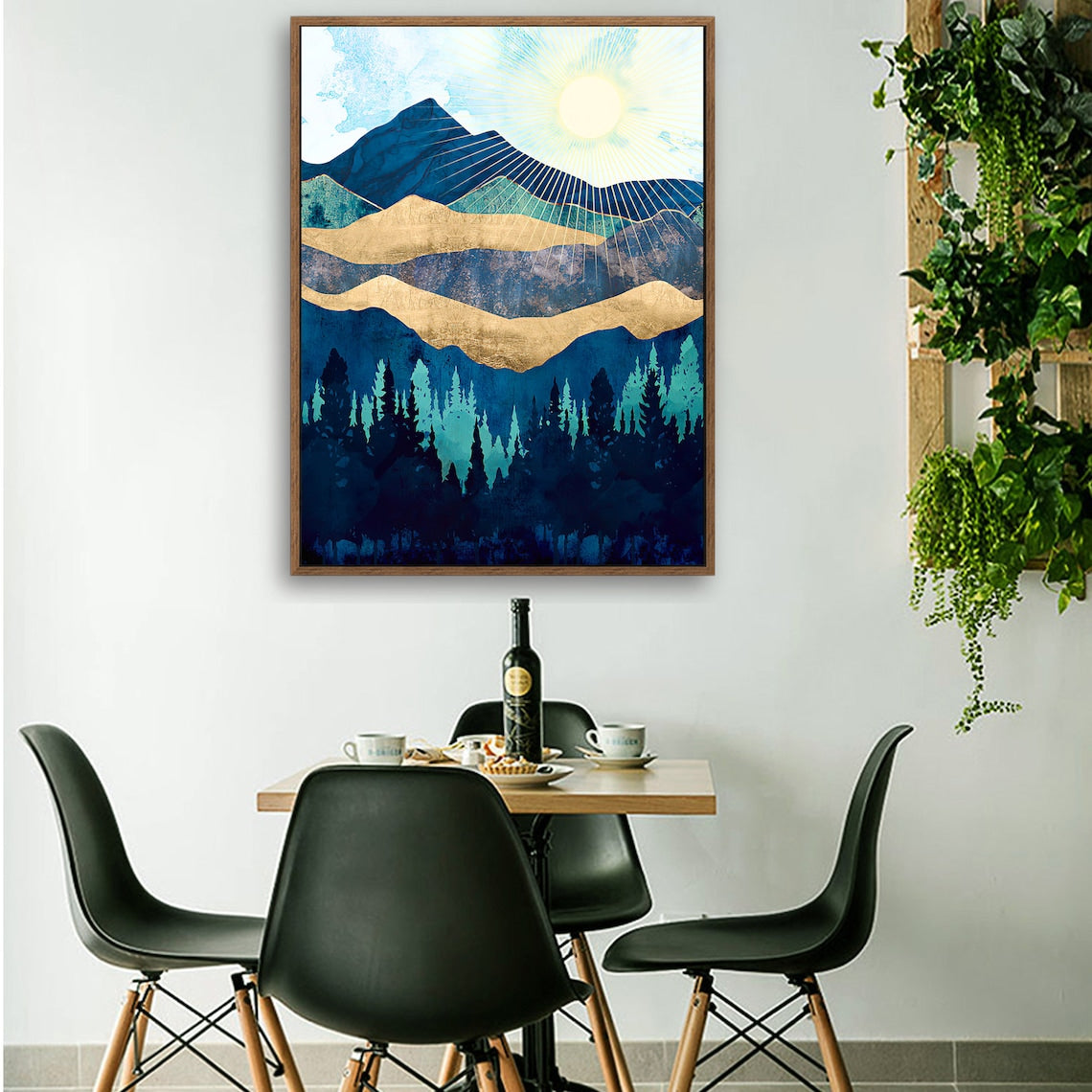 Dawn in The Forest - Nordic Scandinavia Abstract Color Wall Art on Wood Stretched Canvas with Frame for Vintage Home Decor
