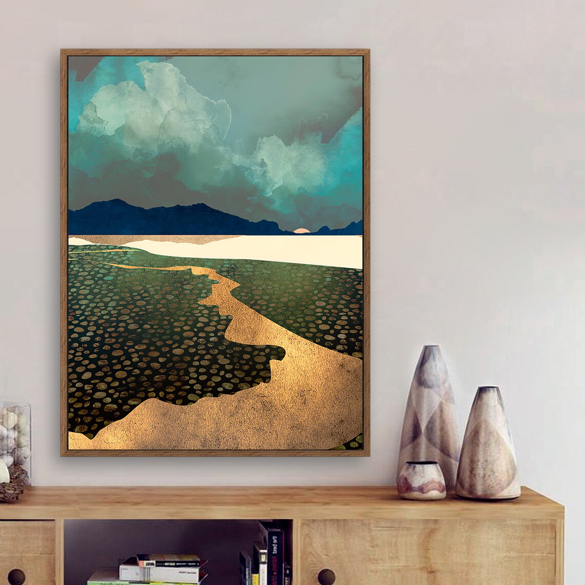 Storm in Yellow River - Nordic Scandinavia Abstract Color Wall Art on Wood Stretched Canvas with Frame for Vintage Home Decor - Texture Of Dreams