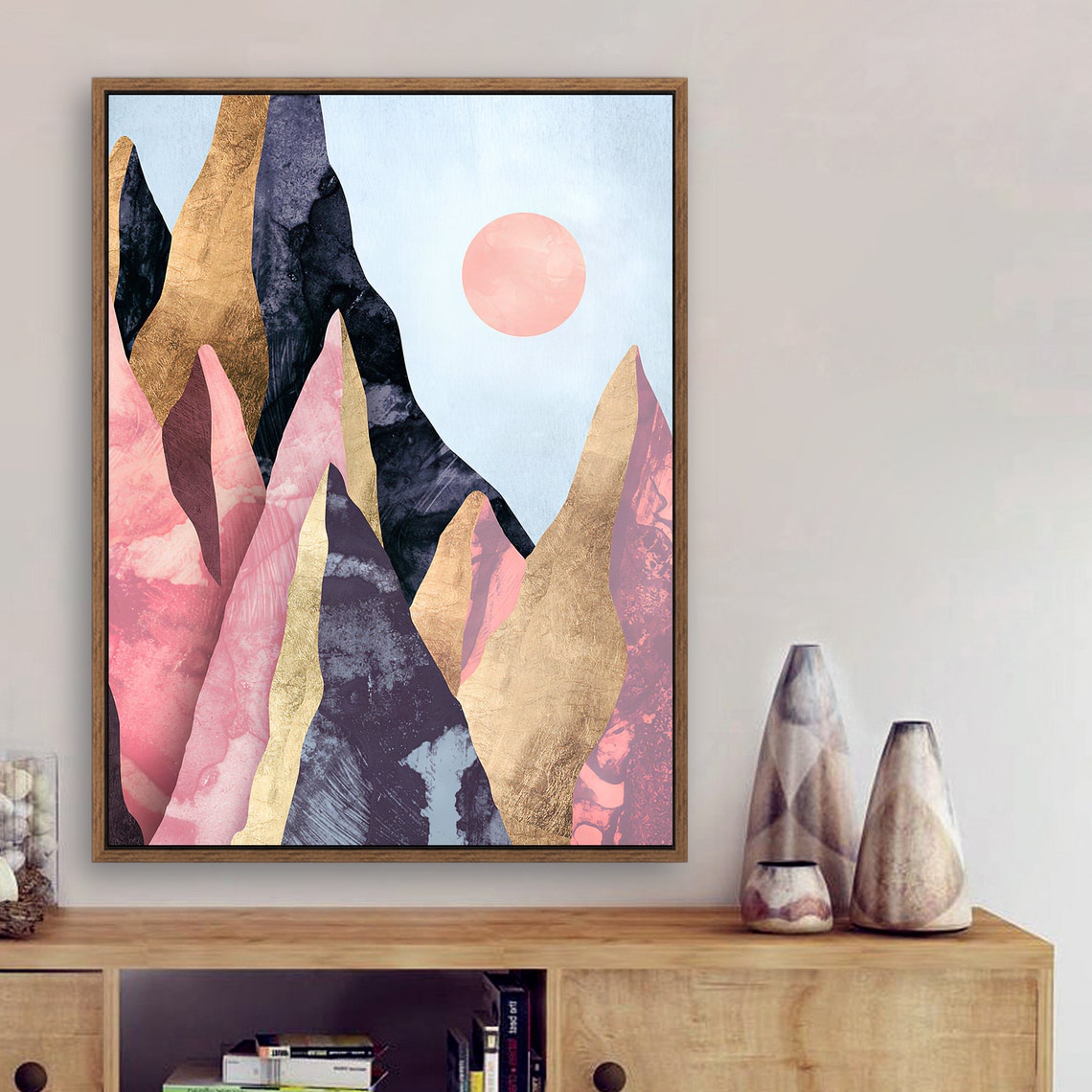 Noon at Pink Canyon - Nordic Scandinavia Abstract Color Wall Art on Wood Stretched Canvas with Frame for Vintage Home Decor - Texture Of Dreams
