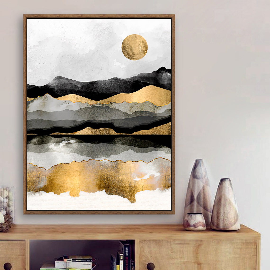 Sunset River - Nordic Scandinavia Abstract Color Wall Art on Wood Stretched Canvas with Frame for Vintage Home Decor - Texture Of Dreams