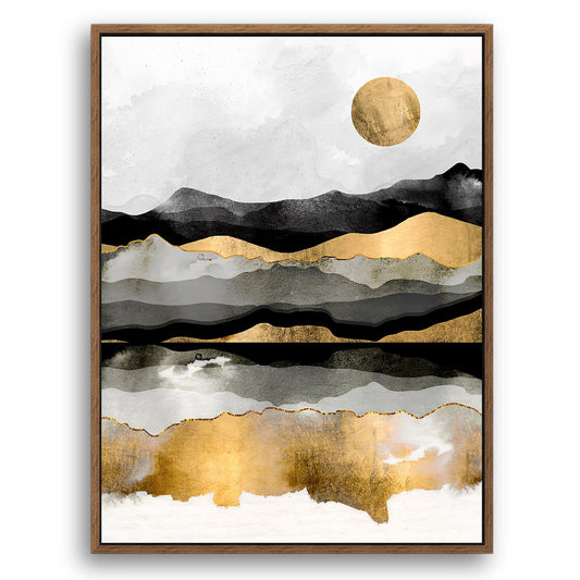 Sunset River - Nordic Scandinavia Abstract Color Wall Art on Wood Stretched Canvas with Frame for Vintage Home Decor