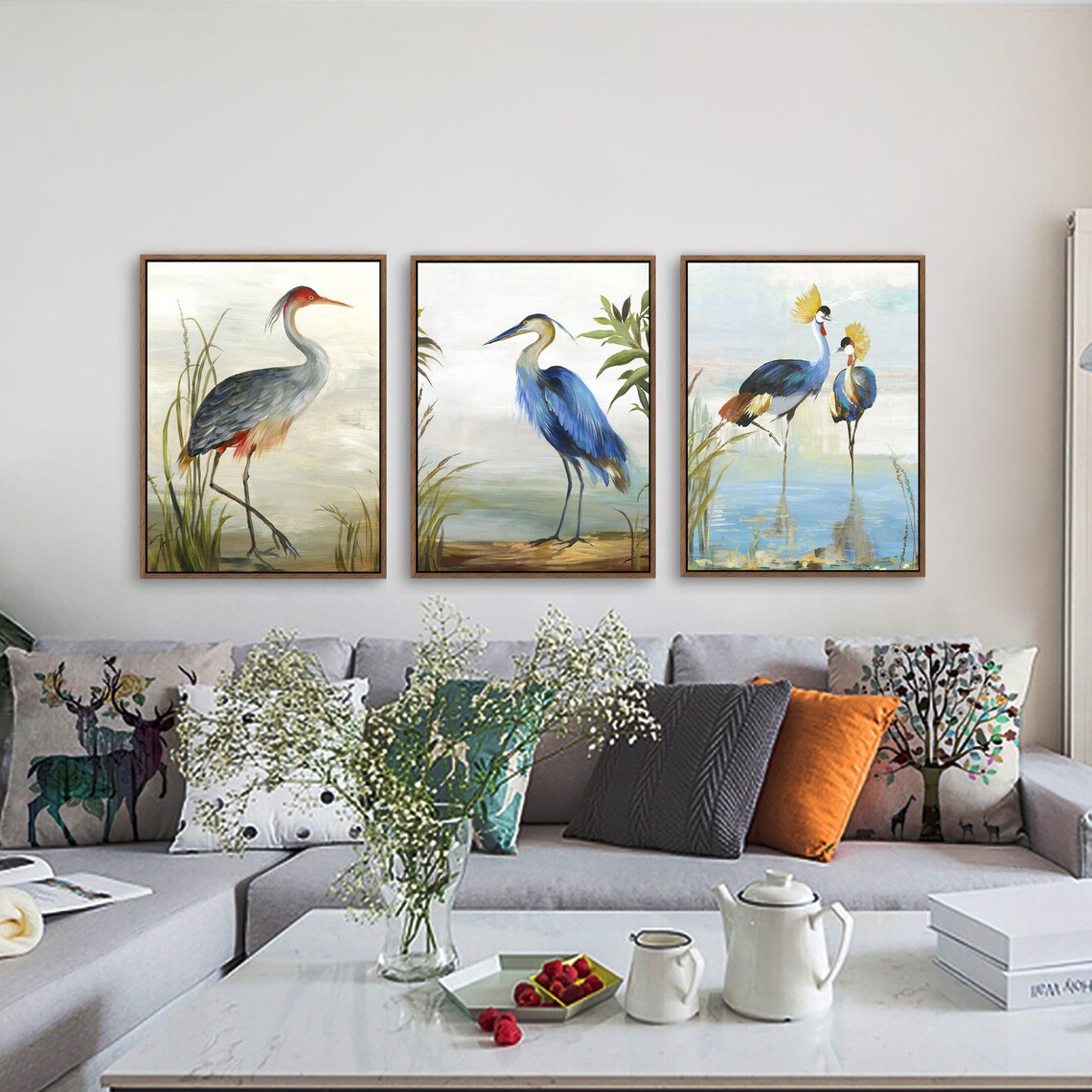 The Crane/Flamingo Collection Oil Painting Wall Art on Wood Stretched Canvas with Frame for Vintage Home Decor