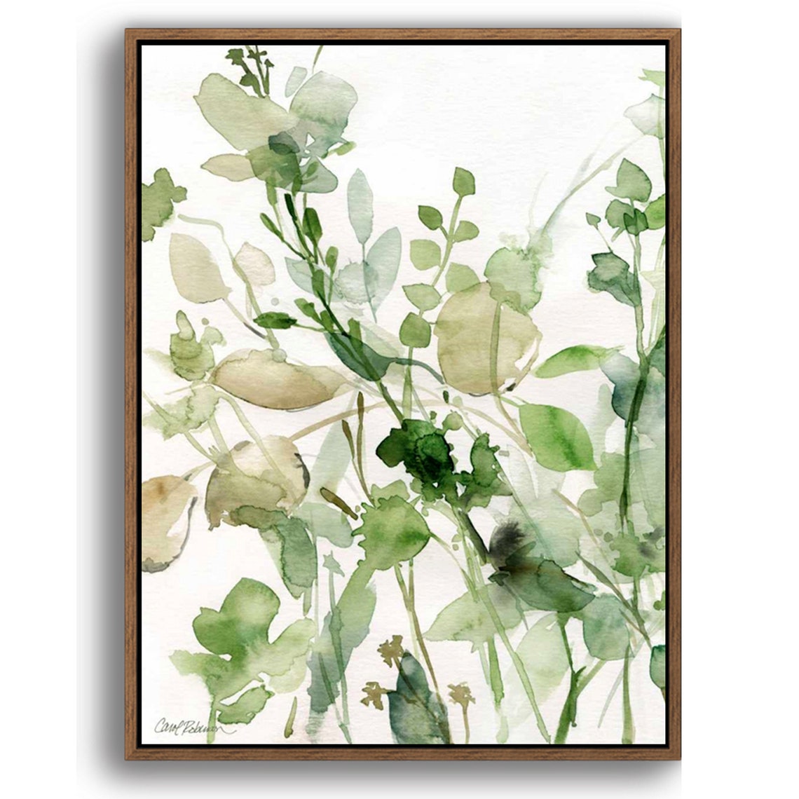 Nature Leaf Grass Watercolor Print on Wood Stretched Canvas with Frame for Vintage Home Decor