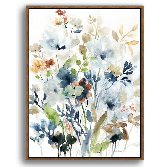 Bloom Flowers Watercolors Print Wall Art on Wood Stretched Canvas with Frame for Vintage Home Decor