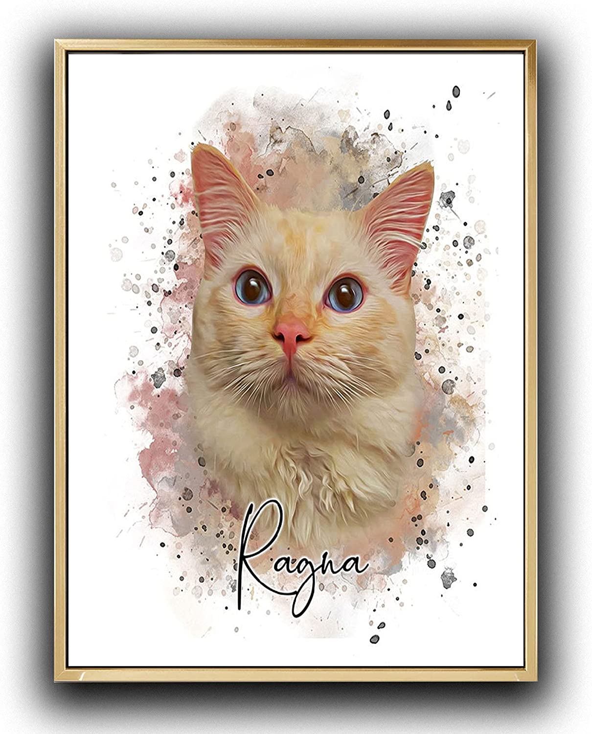 Custom Dog/Cat/Pet Portrait Cartoon Watercolor Effect Photo Paints on Canvas with Your Uploads Wall Art for Home Decoration, Personalized Memorial Gift for Pet Lovers