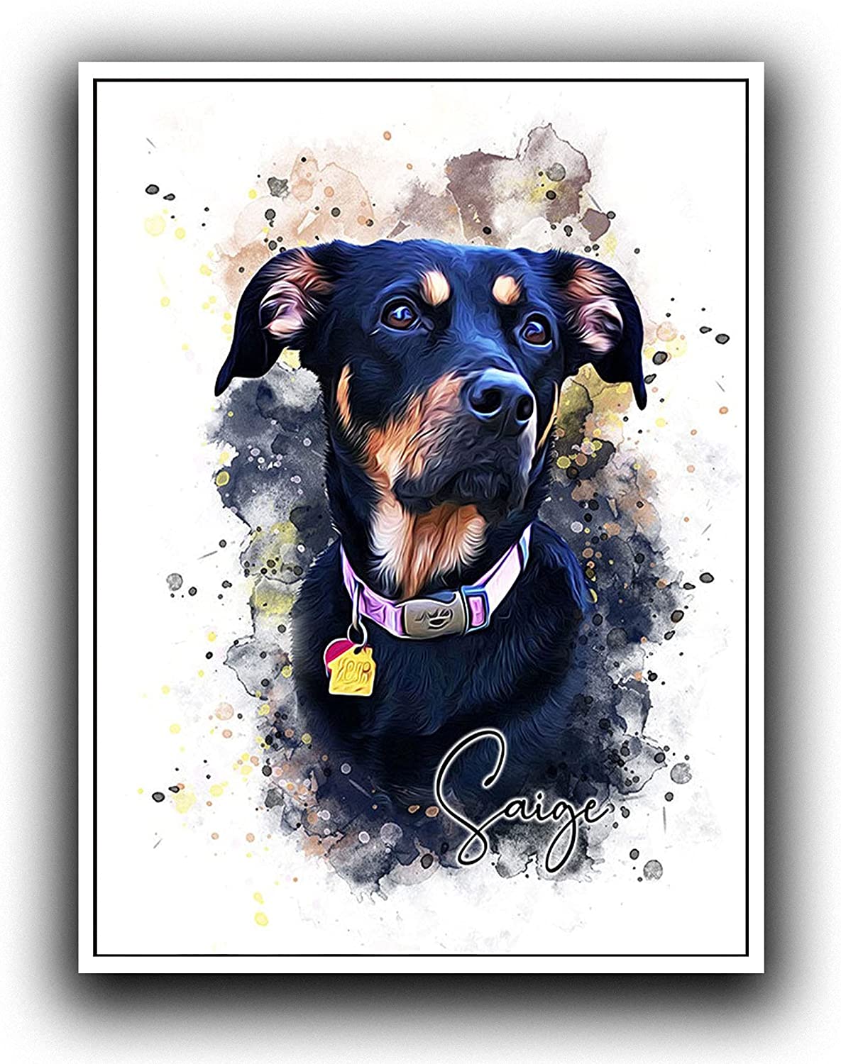 Custom Dog/Cat/Pet Portrait Cartoon Watercolor Effect Photo Paints on Canvas with Your Uploads Wall Art for Home Decoration, Personalized Memorial Gift for Pet Lovers