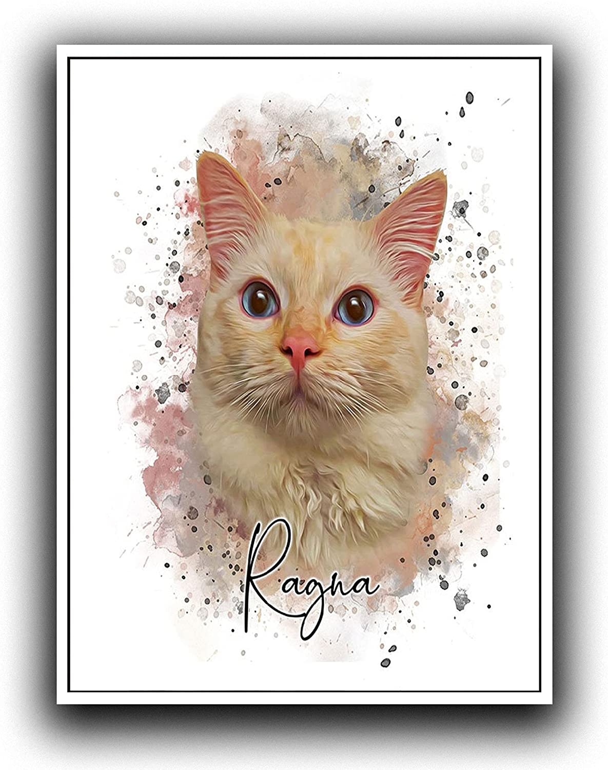 Custom Dog/Cat/Pet Portrait Cartoon Watercolor Effect Photo Paints on Canvas with Your Uploads Wall Art for Home Decoration, Personalized Memorial Gift for Pet Lovers