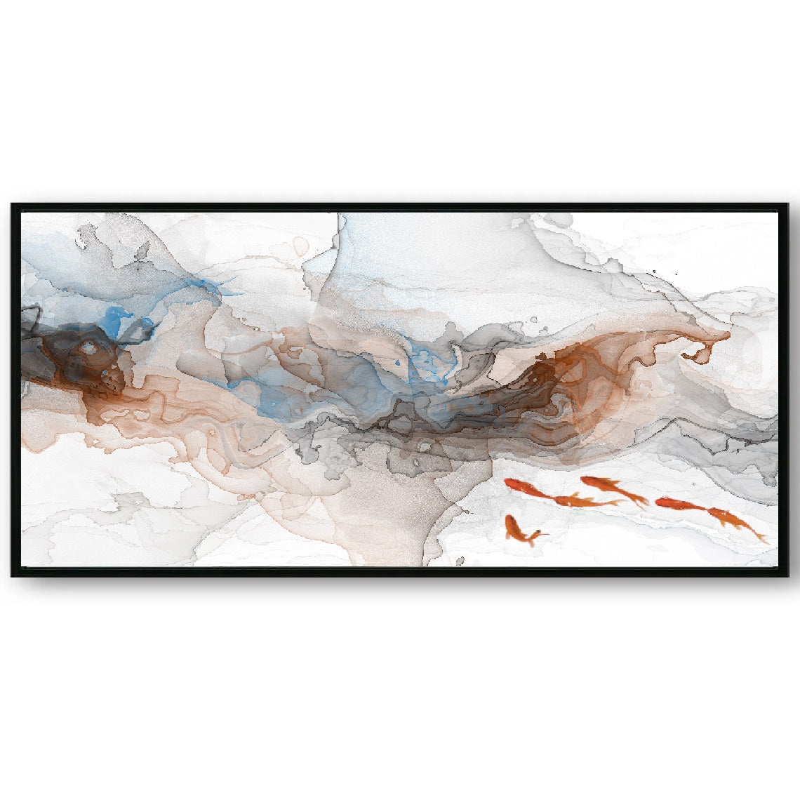 Abstract Watercolor Koi Fish Pond Fantastic Japanese Zen / Chinese Tai Chi Canvas Wall Art, Vivid Color Painting for Wall Decor, Set of 3 Panels or 1 Panorama View