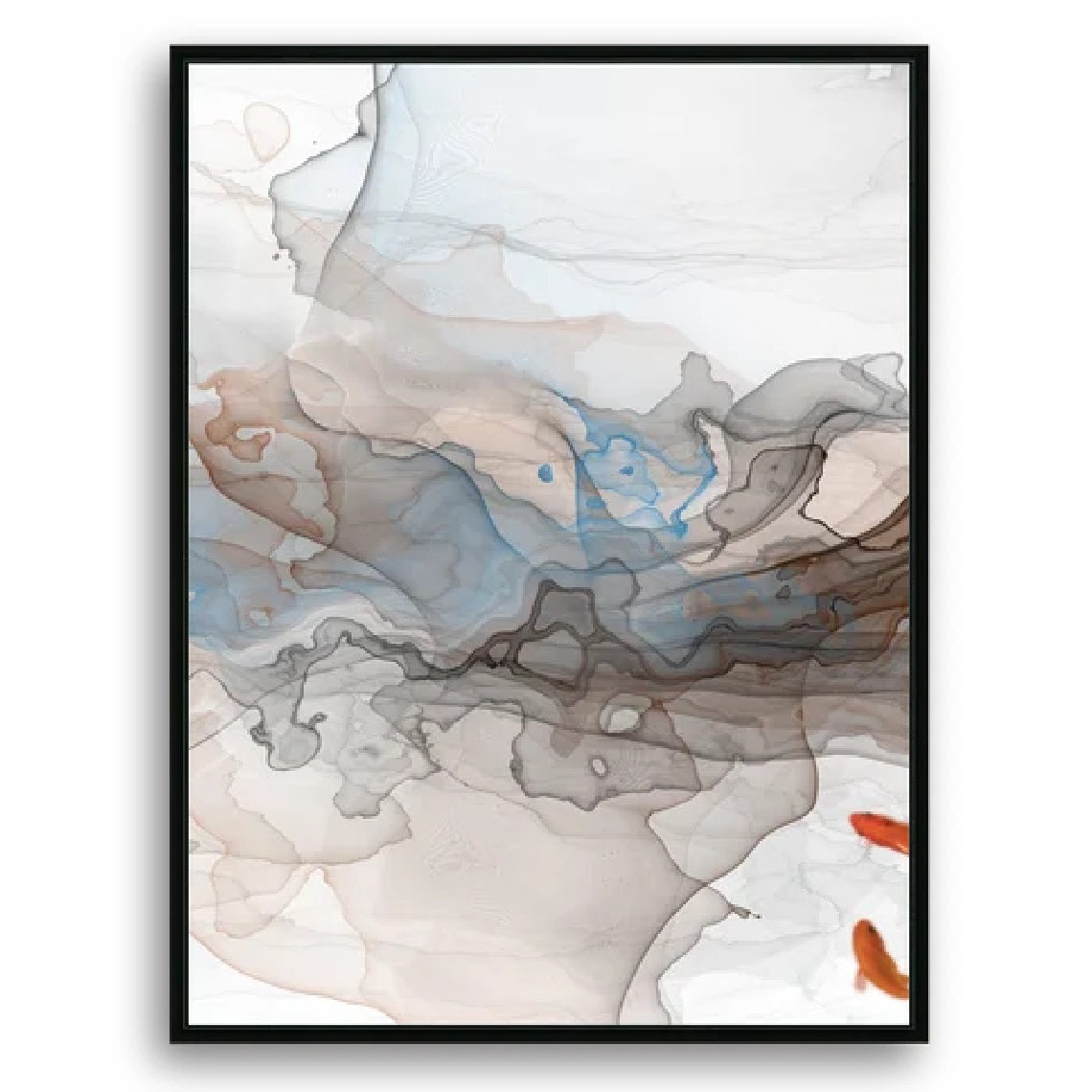 Abstract Watercolor Koi Fish Pond Fantastic Japanese Zen / Chinese Tai Chi Canvas Wall Art, Vivid Color Painting for Wall Decor, Set of 3 Panels or 1 Panorama View