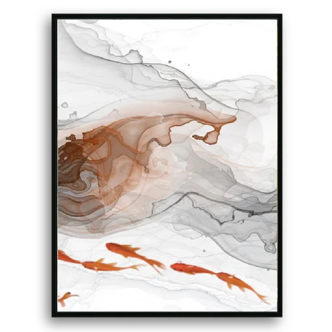 Abstract Watercolor Koi Fish Pond Fantastic Japanese Zen / Chinese Tai Chi Canvas Wall Art, Vivid Color Painting for Wall Decor, Set of 3 Panels or 1 Panorama View