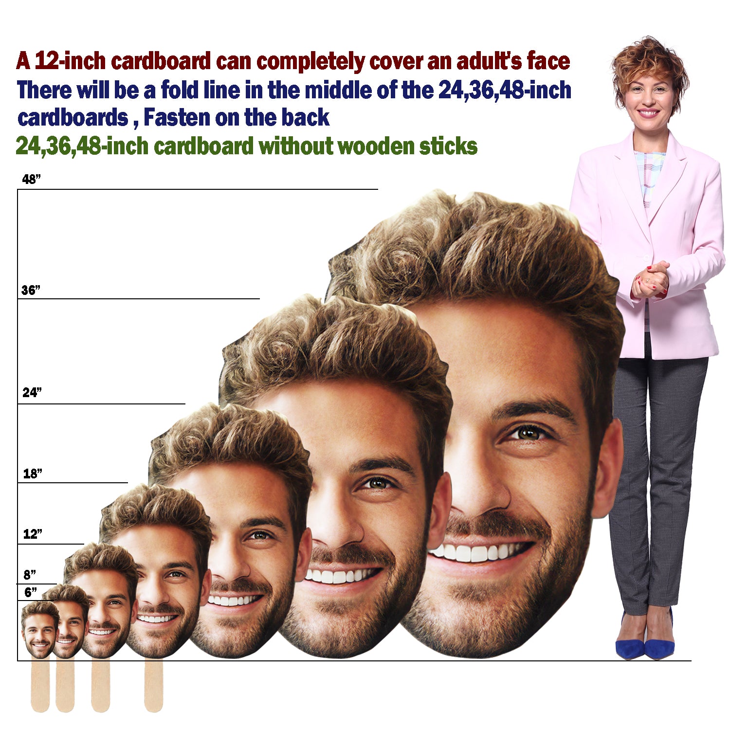 Custom Big Head with Your Photo | Fun Face Cardboard Cutout | Big Heads on a Stick | Life Size face on a Stick | Waterproof | Upload Your Photo - Texture Of Dreams 
