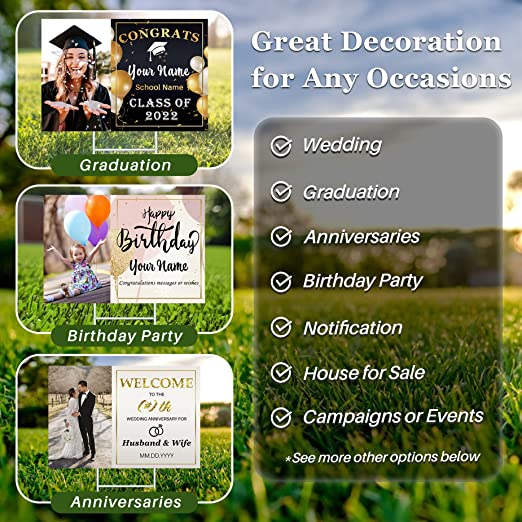 Custom Yard Signs with Stakes for Outdoor, 24" x 18"Double Sided, Waterproof Yard sign stands for Graduation Theme