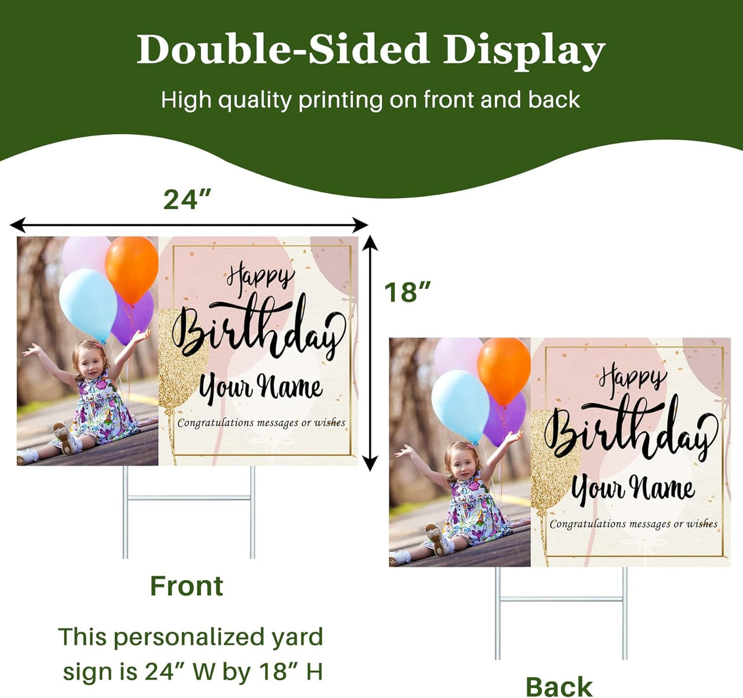 Custom Yard Signs with Stakes for Outdoor, 24" x 18" One Side or Double Sided, Waterproof Yard sign stands for Party, Business, Real Estate, Graduation, Birthday decorations… (Birthday Theme)