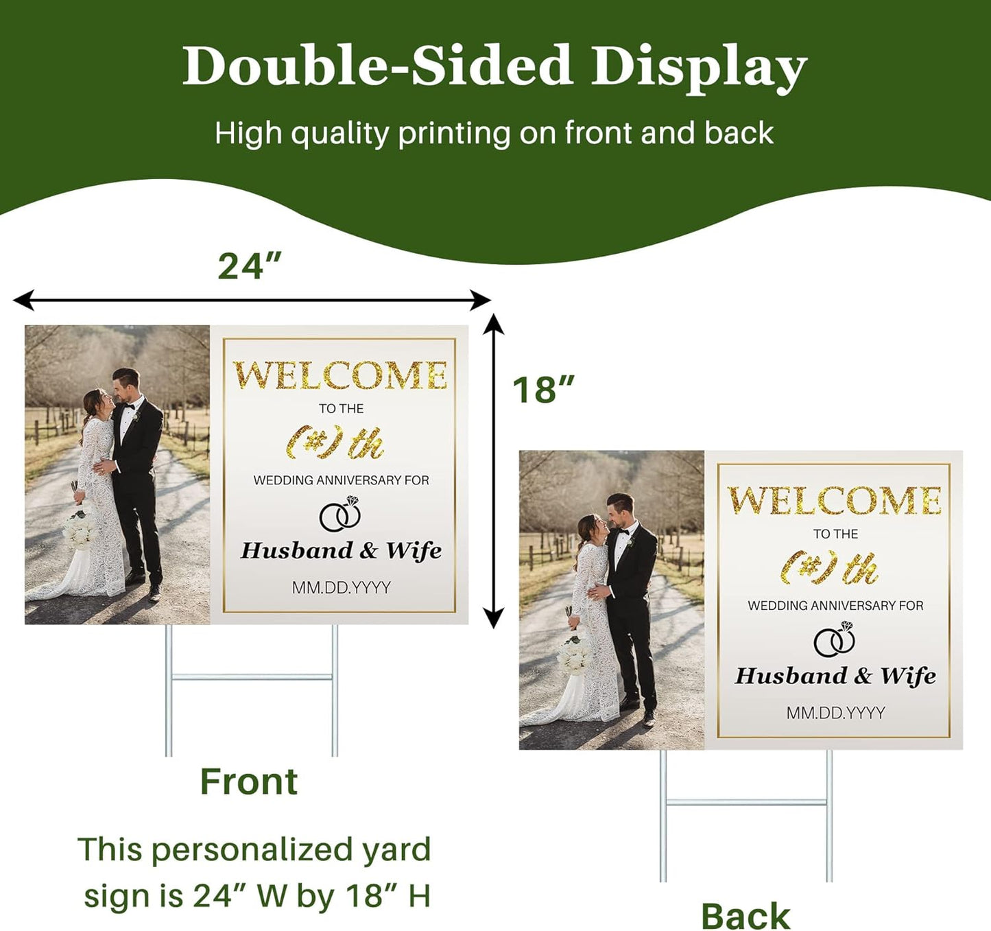 Custom Yard Signs with Stakes for Outdoor, 24" x 18" One Side or Double Sided，Waterproof Yard sign stands for Party, Business, Real Estate, Graduation, Birthday decorations… (Wedding Theme)