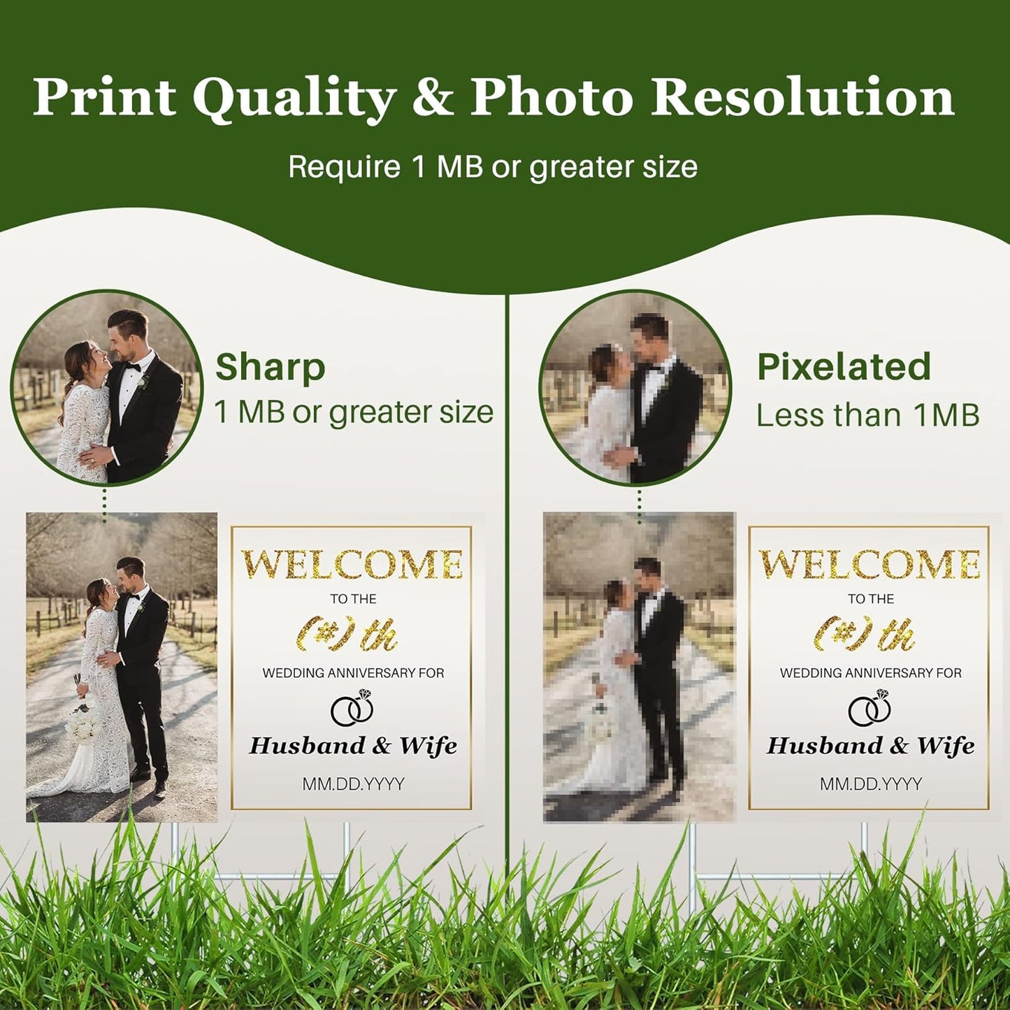 Custom Yard Signs with Stakes for Outdoor, 24" x 18" One Side or Double Sided, Waterproof Yard sign stands for Wedding Anniversary