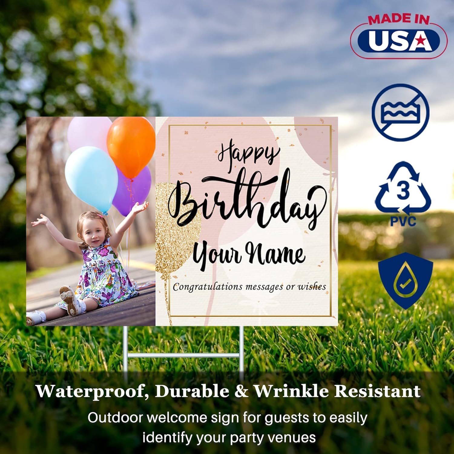 Custom Yard Signs with Stakes for Outdoor, 24" x 18" One Side or Double Sided, Waterproof Yard sign stands for Party, Business, Real Estate, Graduation, Birthday decorations… (Birthday Theme) - Texture Of Dreams 