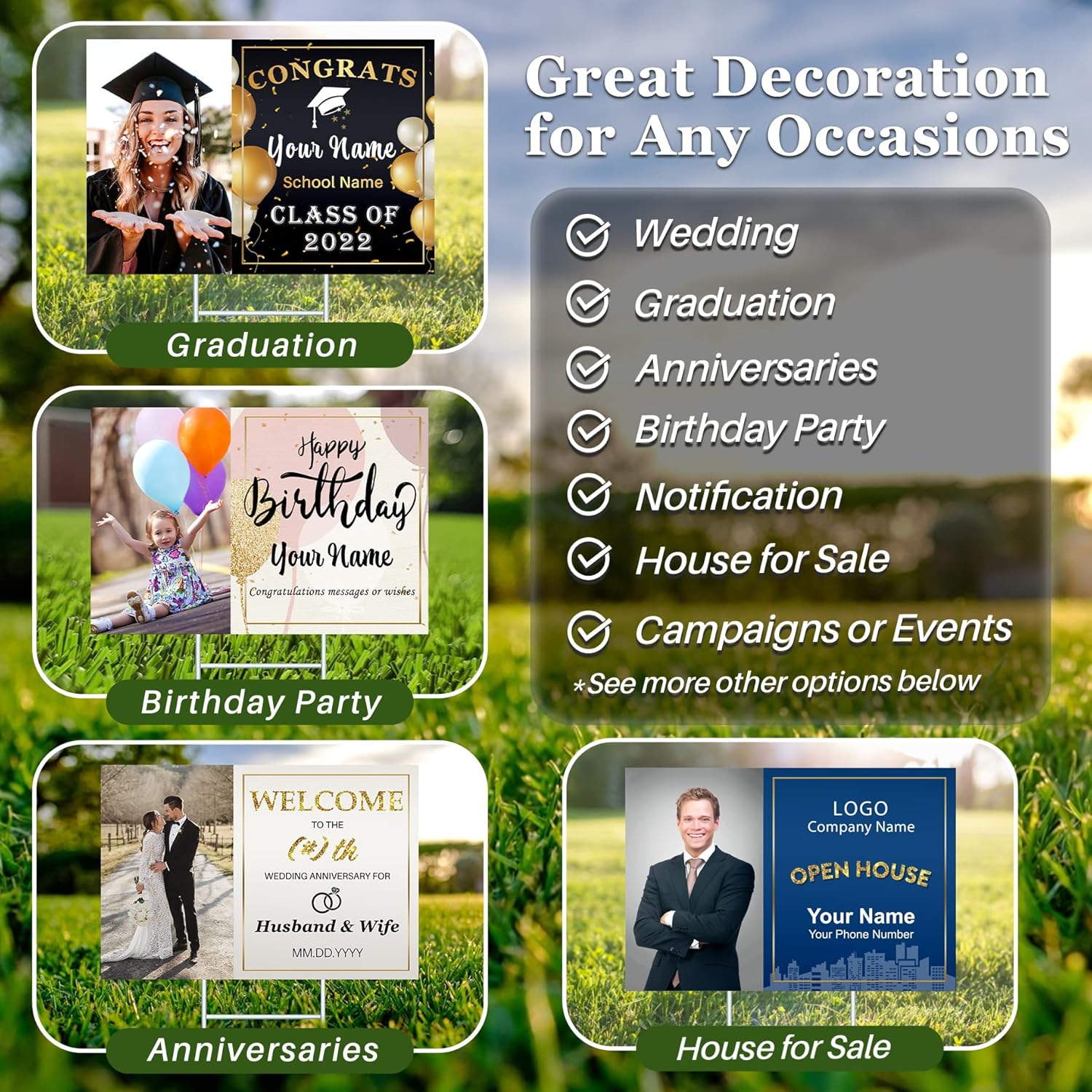 Custom Yard Signs with Stakes for Outdoor, 24" x 18" One Side or Double Sided, Waterproof Yard sign stands for Party, Business, Real Estate, Graduation, Birthday decorations… (Real Estate Theme) - Texture Of Dreams 