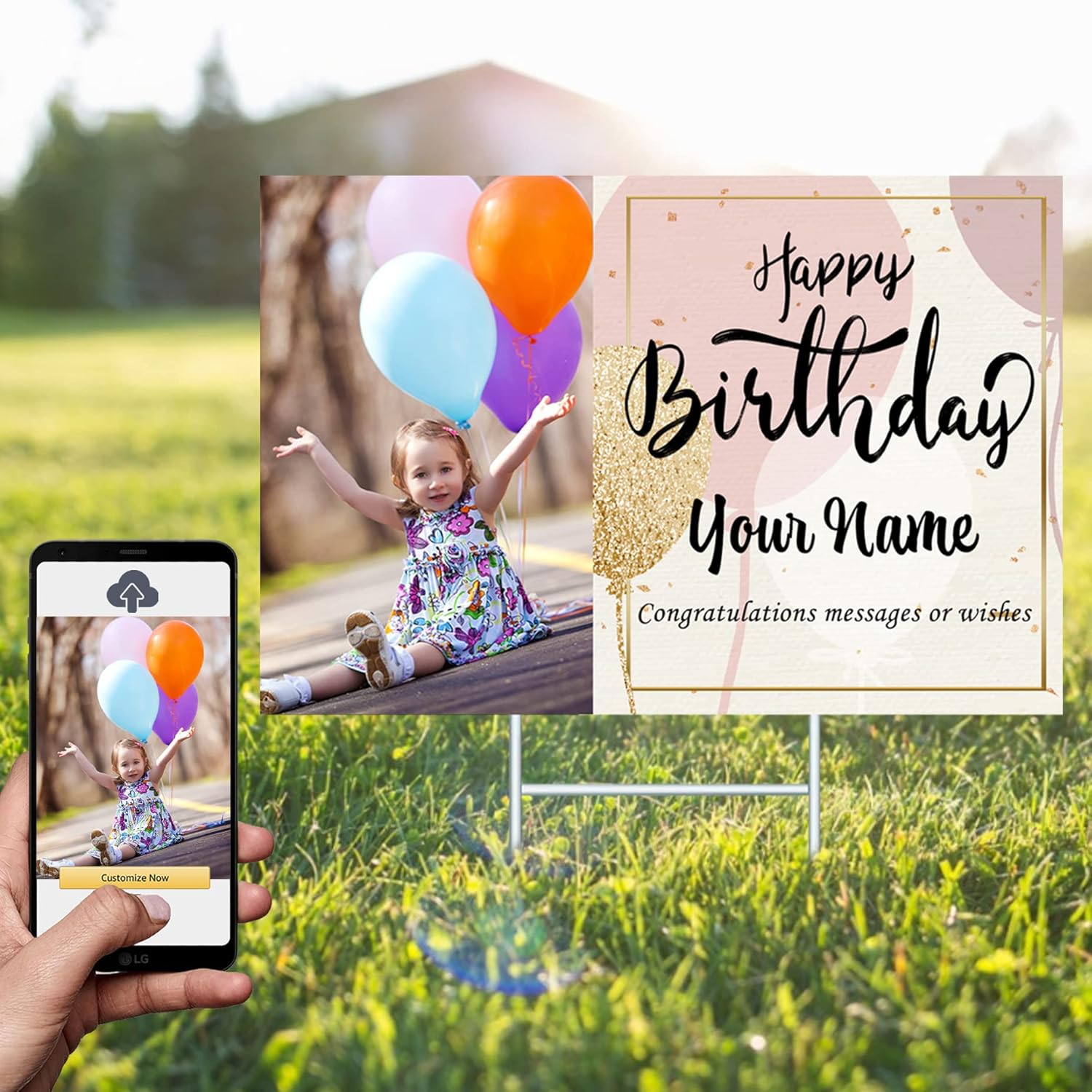 Custom Yard Signs with Stakes for Outdoor, 24" x 18" One Side or Double Sided, Waterproof Yard sign stands for Party, Business, Real Estate, Graduation, Birthday decorations… (Birthday Theme) - Texture Of Dreams 