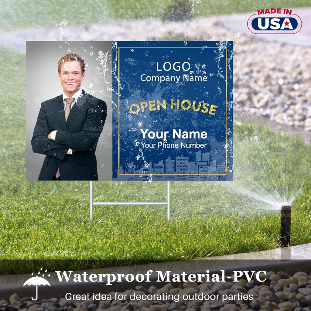Custom Yard Signs with Stakes for Outdoor, 24" x 18" One Side or Double Sided, Waterproof Yard sign stands for Party, Business, Real Estate, Graduation, Birthday decorations… (Real Estate Theme) - Texture Of Dreams 