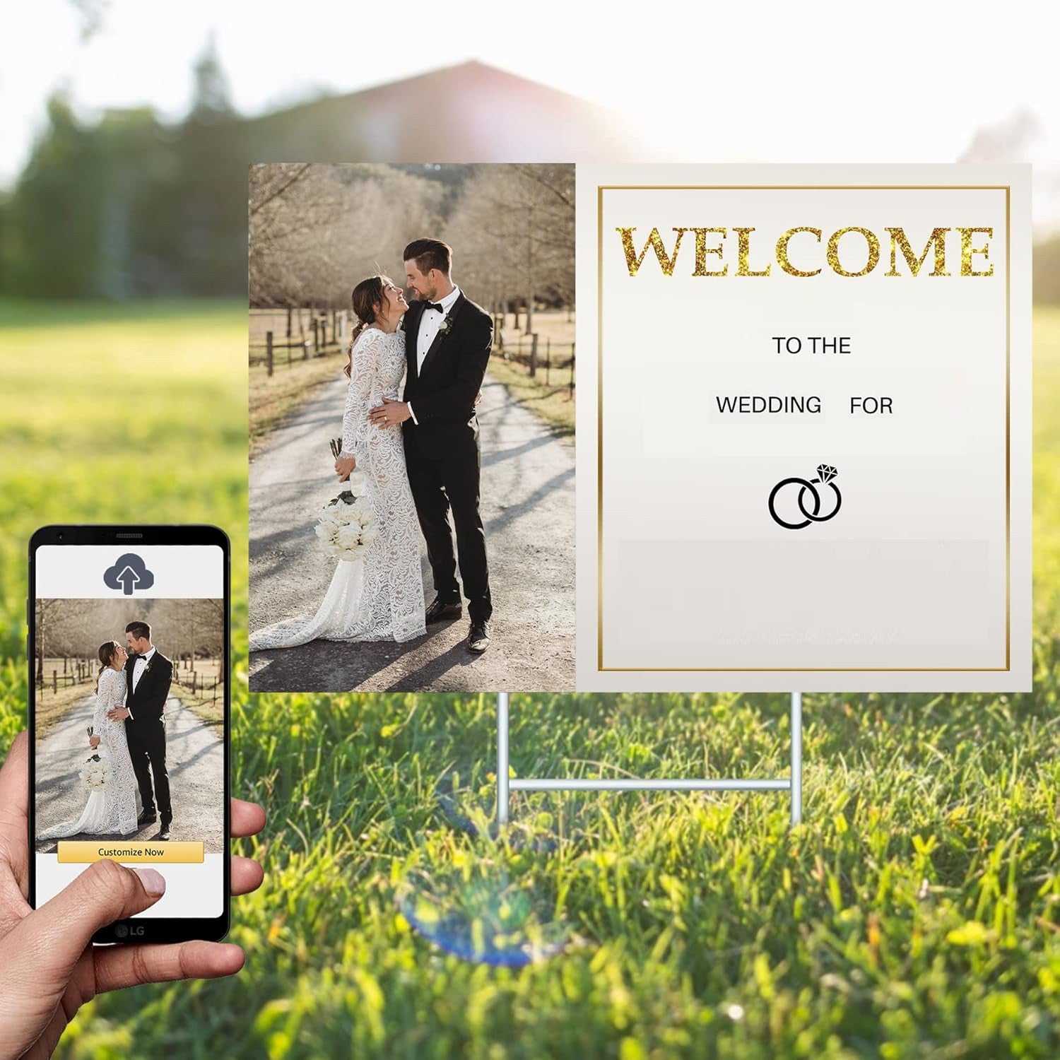 Custom Yard Signs with Stakes for Outdoor, 24" x 18" One Side or Double Sided, Waterproof Yard sign stands for Wedding Anniversary - Texture Of Dreams 