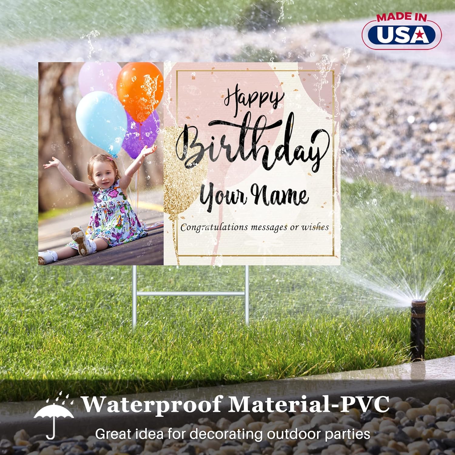 Custom Yard Signs with Stakes for Outdoor, 24" x 18" One Side or Double Sided, Waterproof Yard sign stands for Party, Business, Real Estate, Graduation, Birthday decorations… (Birthday Theme) - Texture Of Dreams 