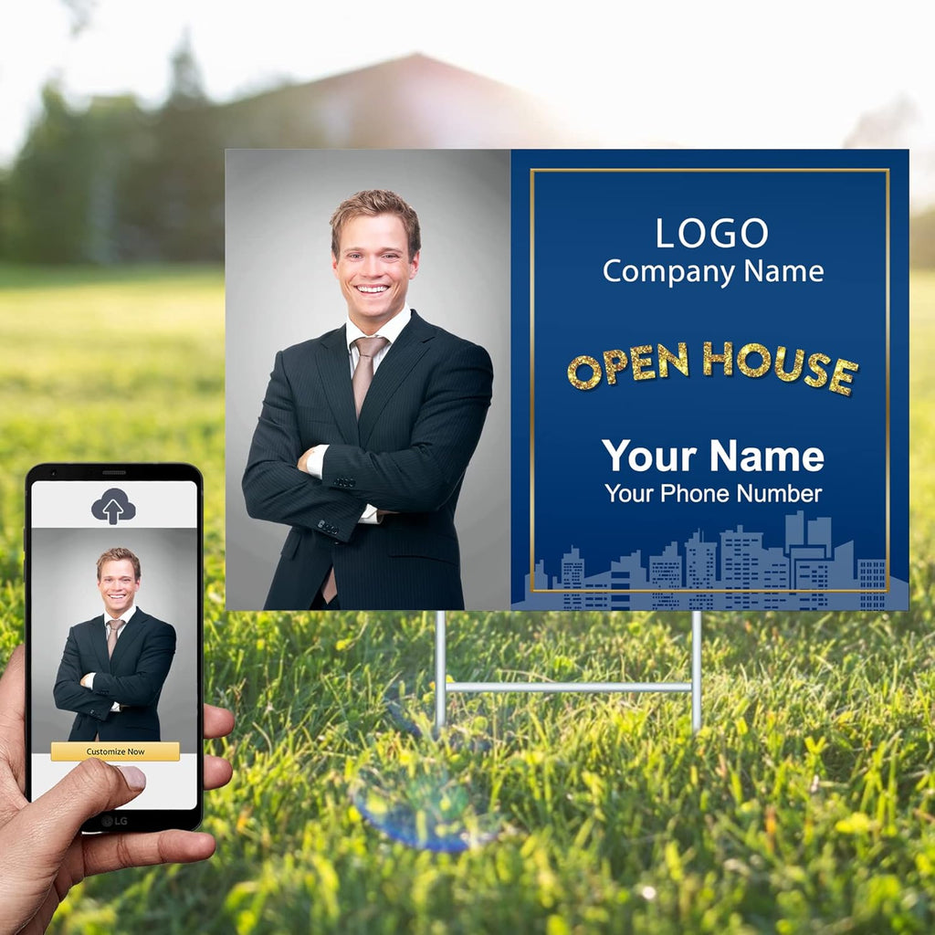 Custom Yard Signs with Stakes for Outdoor, 24" x 18" One Side or Double Sided, Waterproof Yard sign stands for Party, Business, Real Estate, Graduation, Birthday decorations… (Real Estate Theme) - Texture Of Dreams 