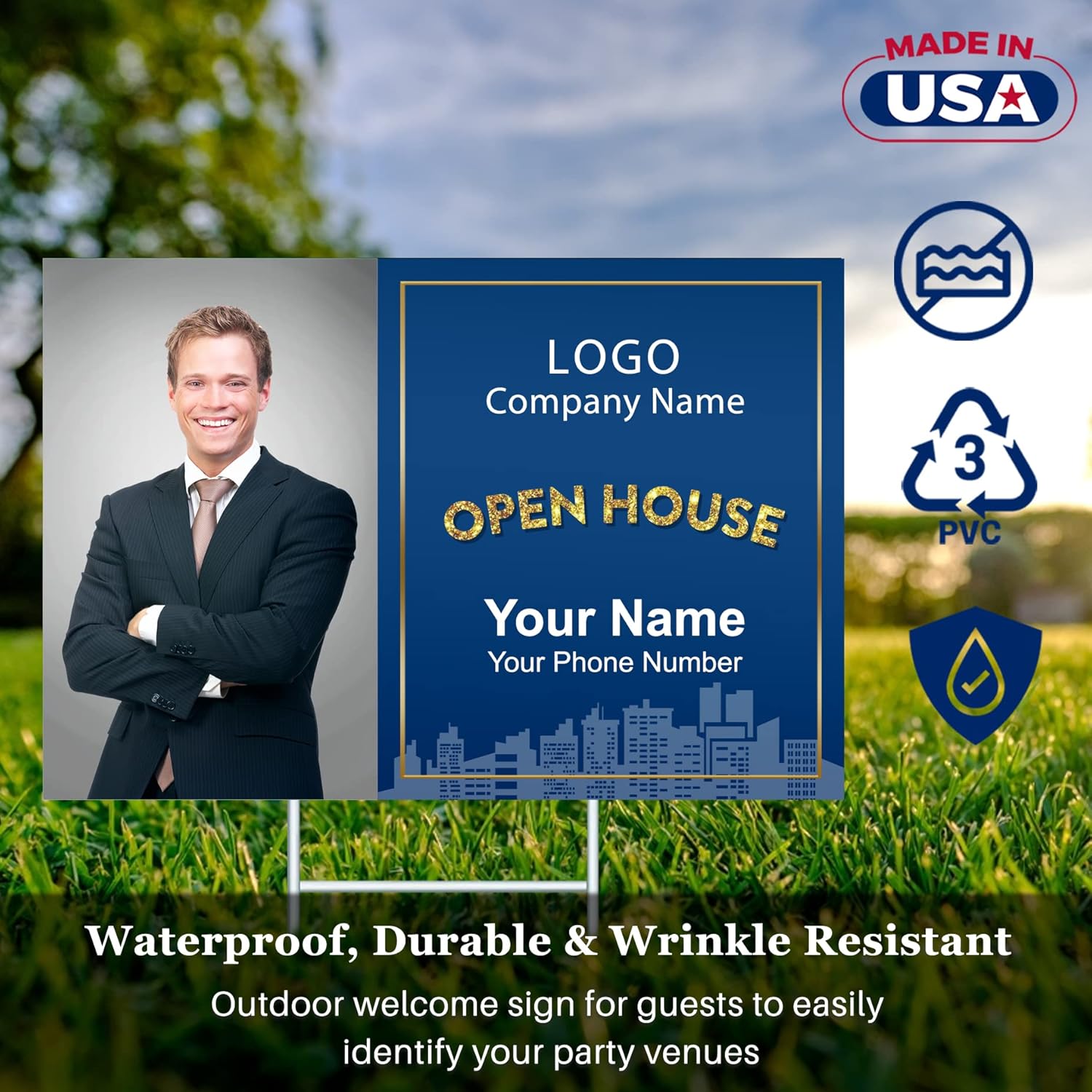 Custom Yard Signs with Stakes for Outdoor, 24" x 18" One Side or Double Sided, Waterproof Yard sign stands for Party, Business, Real Estate, Graduation, Birthday decorations… (Real Estate Theme) - Texture Of Dreams 