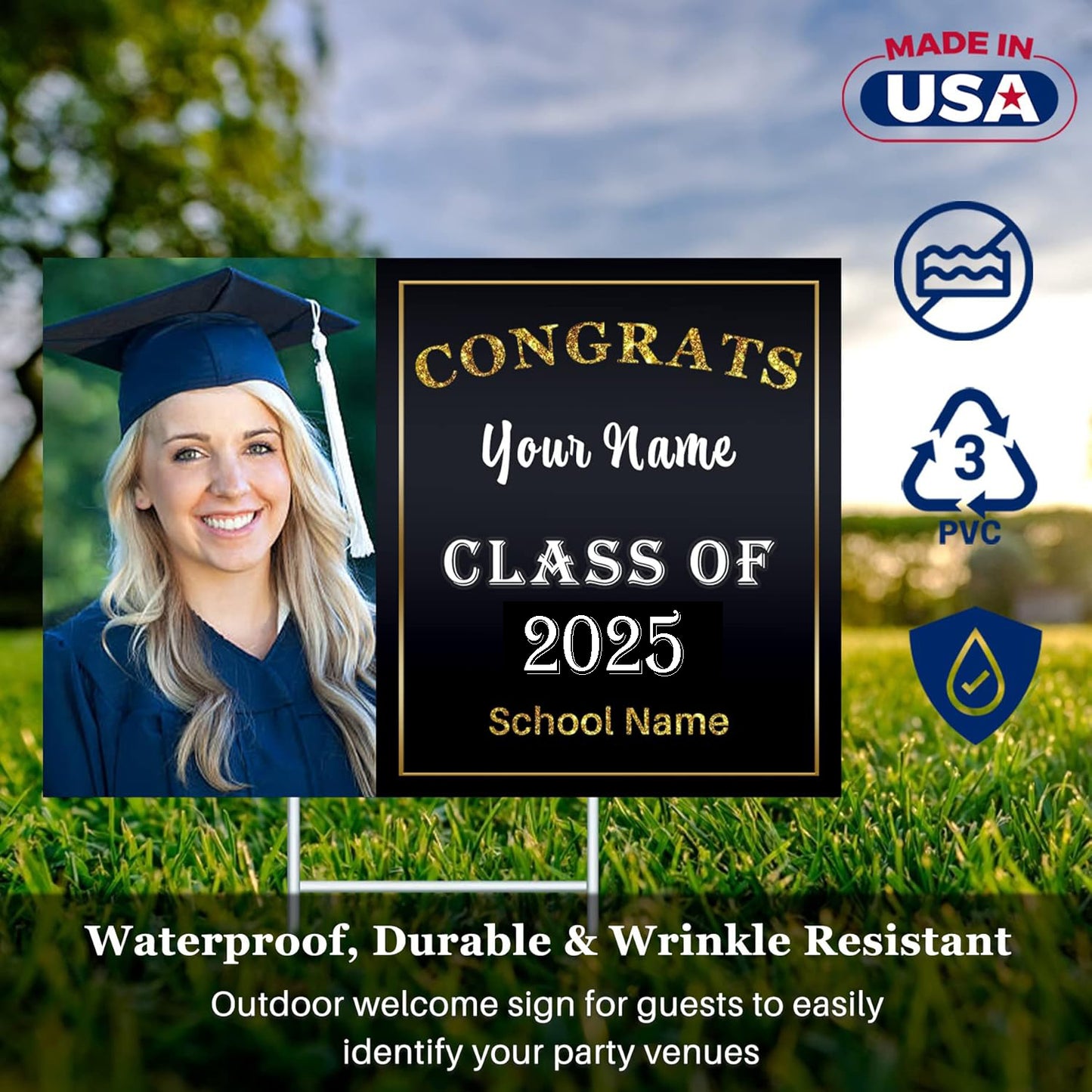 Custom Yard Signs with Stakes for Outdoor, 24" x 18"Double Sided, Waterproof Yard sign stands for Graduation Theme