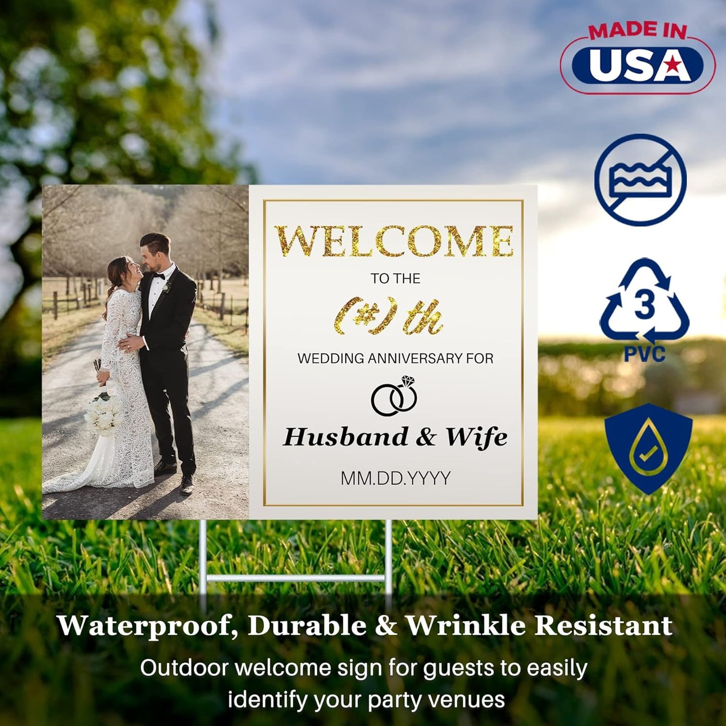 Custom Yard Signs with Stakes for Outdoor, 24" x 18" One Side or Double Sided, Waterproof Yard sign stands for Wedding Anniversary