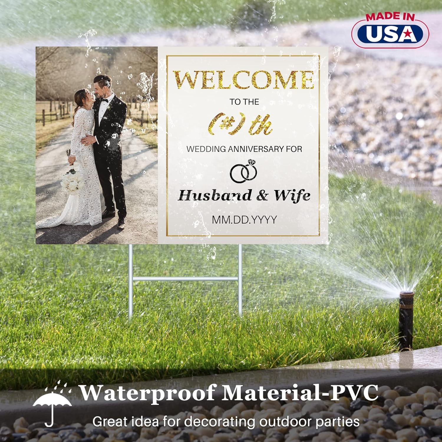 Custom Yard Signs with Stakes for Outdoor, 24" x 18" One Side or Double Sided, Waterproof Yard sign stands for Wedding Anniversary - Texture Of Dreams 