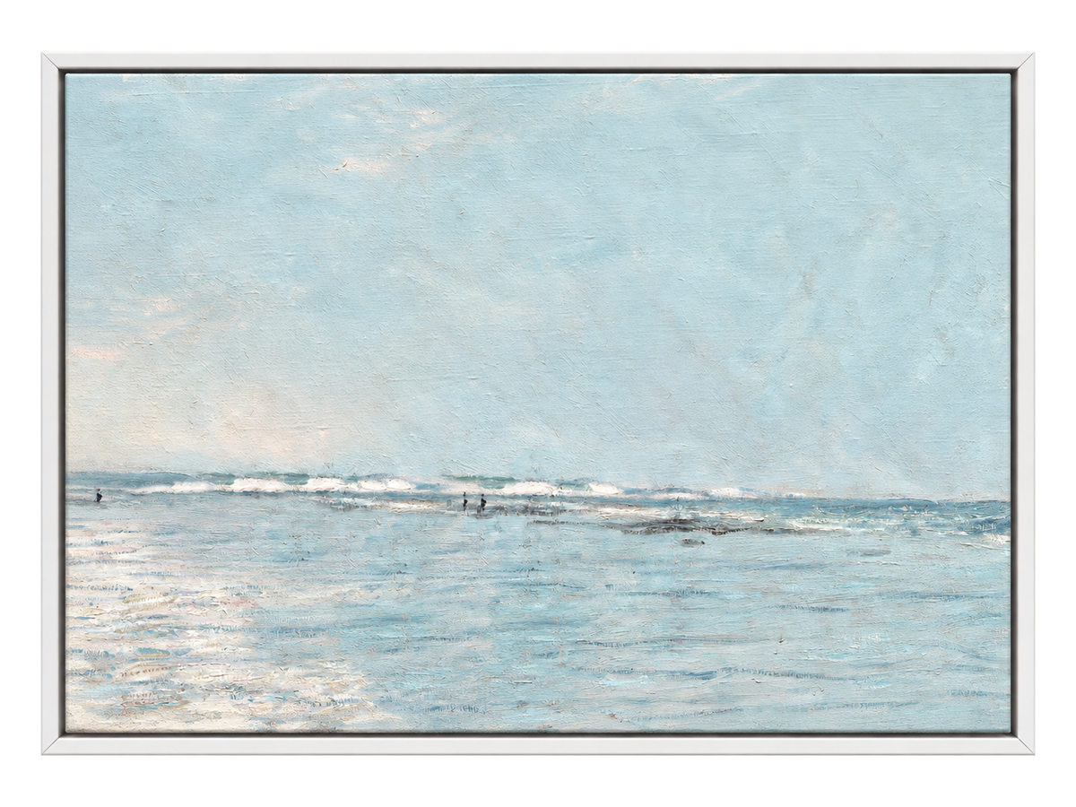 Quiet Beach, White Framed Coastal Canvas Wall Art
