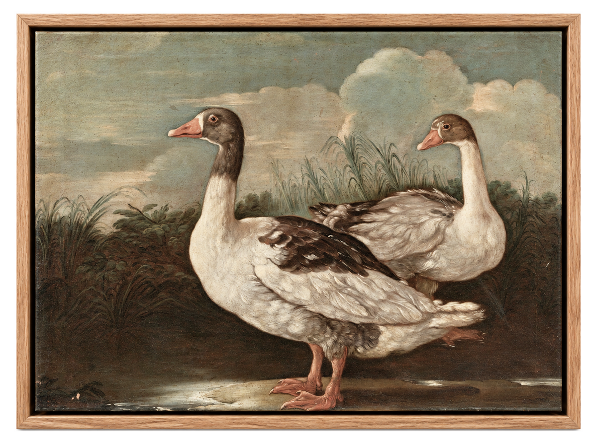 Country Geese, Wood Framed Vintage Bird Canvas Wall Art